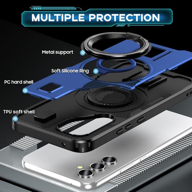 Detalle de Tuvror Hülle für Samsung Galaxy A54 mit Ständer – stoßfeste PC/TPU Schutzhülle mit 360° drehbarem Ring, Blau