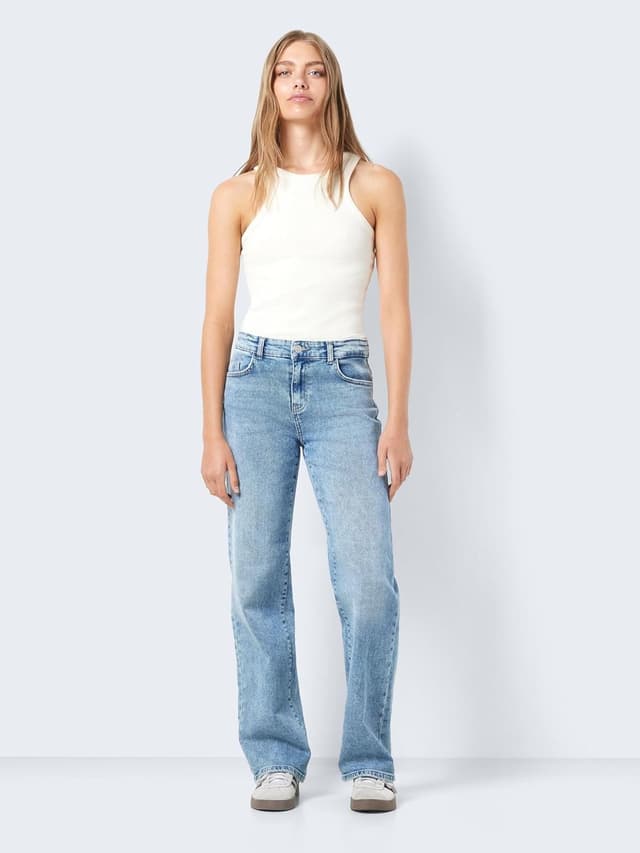 Detalle de Noisy May NMYOLANDA wide leg denim jeans with regular rise and distressed finish