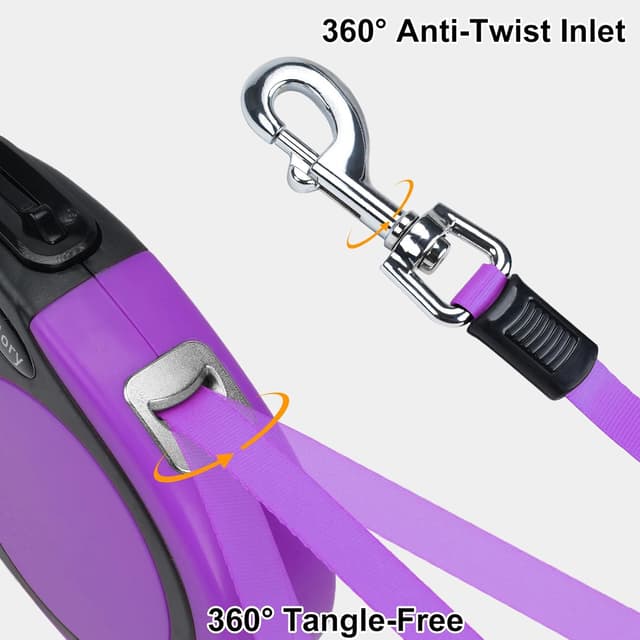 Detalle de Taglory Retractable Dog Lead 5 m (Purple) – 360° No-Tangle Extendable Leash for Small & Medium Dogs up to 20 kg