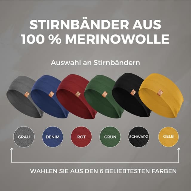 Thumbnail 1 de menique Dehnbare Sport-Yoga-Stirnbänder 100% Merinowolle 🧣