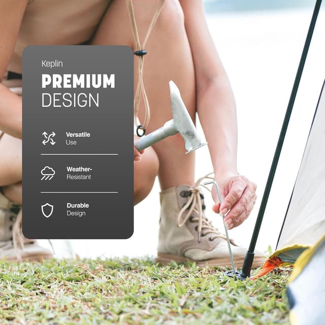 Detalle 2 de KEPLIN Steel Alloy Tent Pegs (50 Pack) – 9 inch galvanised ground pegs for camping, gazebos and netting