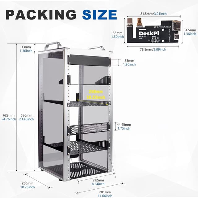 Detalle de GeeekPi DeskPi RackMate T2 10-inch 12U mini server cabinet with rack shelf (10 inch AV, NAS & SBC setups)