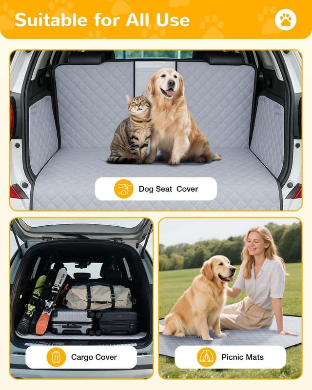 Detalle de Lekespring Kofferraumschutz für Hunde (wasserdicht, kratzfest) mit Seiten- und Ladekantenschutz – Grau, 136 x 106 cm