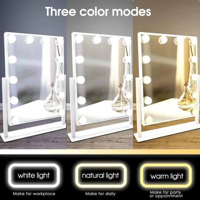 Detalle de TUREWELL Hollywood makeup mirror with lights, 3 colour LED & touch control, 360° rotation
