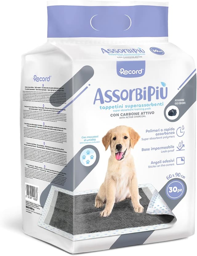 Detalle de Record Hygienematten Absorbipiù Einweg-Hundeschläfer mit Aktivkohle (60x90 cm) – extra saugfähig, geruchsdicht, 30 Stück