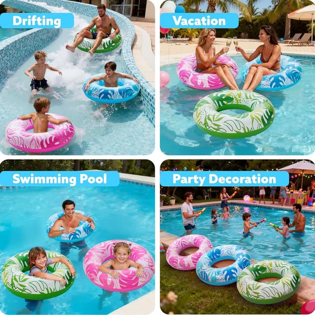Detalle 2 de JOYIN Pool Inflatable Swimming Rings 82.5cm (3 Pack) – Tropical Leaf, Donut & Fruit-style float rings for kids and adults