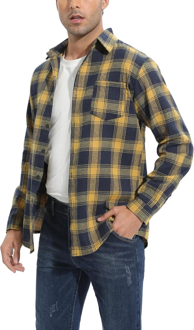 Detalle 2 de Chemisier à carreaux en coton pour homme – chemise bûcheron western en flanelle, manches longues (style rétro)