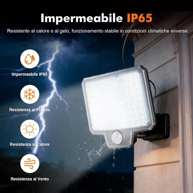 Detalle de Lampada solare da esterno GRIFEMA con sensore di movimento, 108 LED e telecomando (IP65)