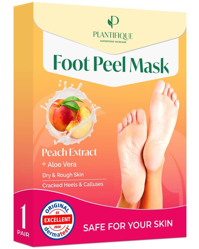 Detalle de PLANTIFIQUE Fußmaske Anti Hornhaut Socken (1 Paar) mit Pfirsich-Peeling