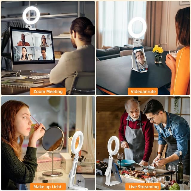 Detalle 2 de Evershop 5'' LED-Ringlicht mit Stativ & Handyhalter – 3 Lichtfarben, 10 Helligkeitsstufen, 360° drehbar