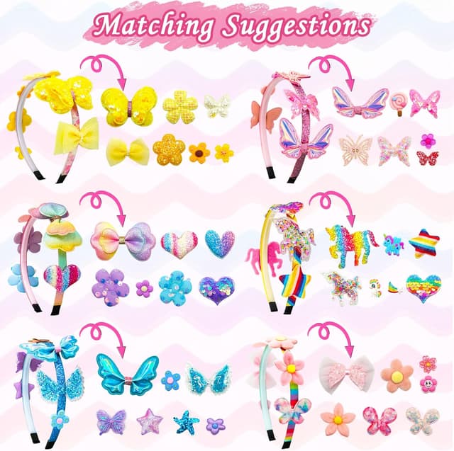 Detalle 2 de JOYSAL cerchietto fai da te per ragazze con 6 fasce, nastri colorati e 36 ornamenti