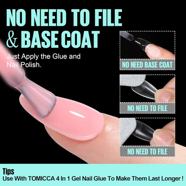 Detalle de TOMICCA Capsules d’ongles gel souple Amande Court (12 tailles, 240 pièces) pour pose américaine