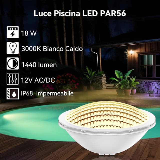 Detalle 2 de Luce Piscina PAR56 LED 18W 12V IP68 1440 lm 120° 3000K bianco caldo