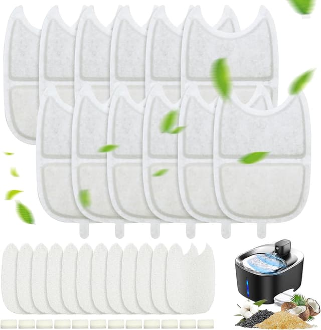 Detalle de 12er Set Ersatzfilter für 4L Katzenbrunnen – Kohle- und Schaumstofffilter (12 Kohle + 24 Schaumstoff)