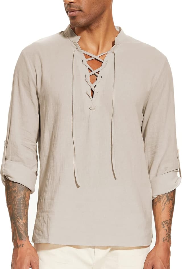 Detalle 2 de LUYANA Leinenhemd Herren Langarm Freizeithemd