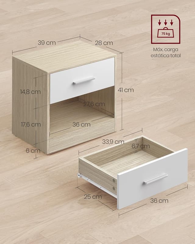 Thumbnail 4 de VASAGLE LET819T67 mesitas de noche 28x39x41 cm