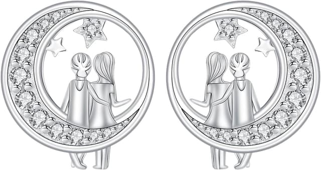 Detalle de Hifeeled Ohrstecker Damen aus 925 Sterling Silber mit Zirkonia – Mondmotiv, 11 x 11 mm