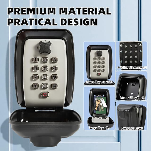 Detalle de Unichefry wall mounted key safe with waterproof cover and high-security combination lock