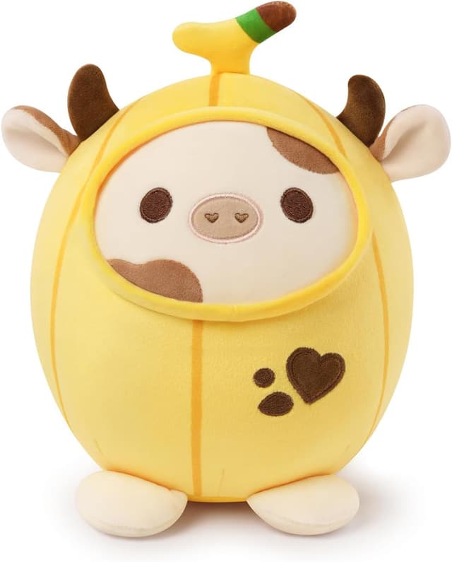 Detalle de shownicer Plüsch-Kuh als Kuscheltier und Wurfkissen, 20 cm (Gelb Banane)