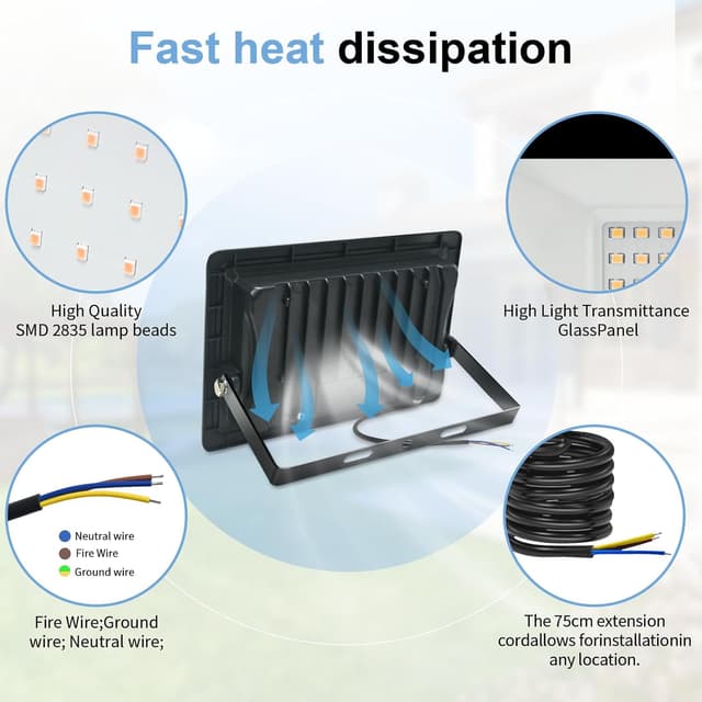 Detalle 2 de Jefedana 150W LED Außenstrahler 15.000 lm, 3.000 K Warmweiß, IP66, 120° mit 180 LED-Chips