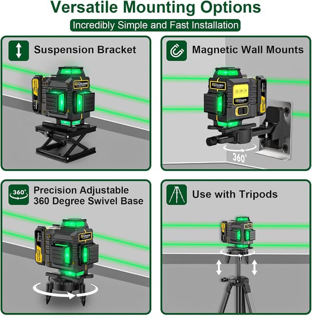 Detalle 2 de Kreuzlinienlaser mit Stativ Gisam 360 – 4D-Laser mit 16 Linien, 2× 4800-mAh Li-Ionen-Akkus (Typ C)