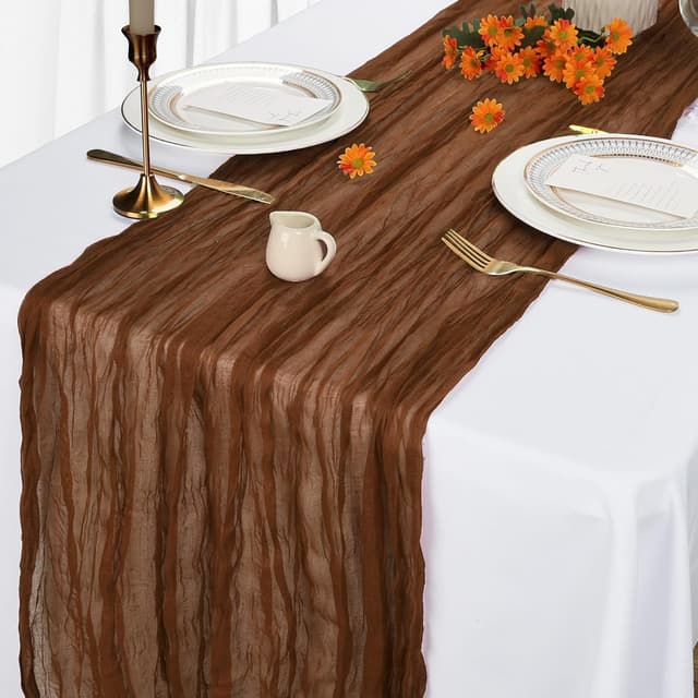 Thumbnail 3 de Brown Cheesecloth Table Runner 35x120 Inch 12 Pack