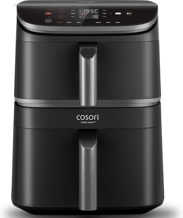 Detalle de Cosori TurboTower Dual Air Fryer 10.8L (Space-Saving Double Stack) – Dual zone tower air fryer for full meals