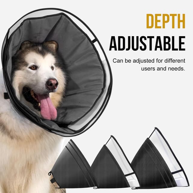 Detalle de OneTigris Adjustable Dog Recovery Cone Collar (Soft Alternative Elizabethan Collar) – Black, Large