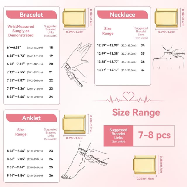 Detalle de Ouxayapl Italian Charm Bracelet Armband-Set in Gold mit 8 austauschbaren Charms (inkl. Öffnungswerkzeug) für 9-mm-Armbänder