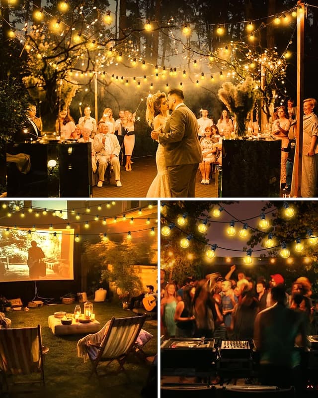 Detalle de Bowfar Außen-Lichterkette mit G40-Glühbirnen, 15 m, IP68, dimmbar & mit Fernbedienung (23+2 Stk)