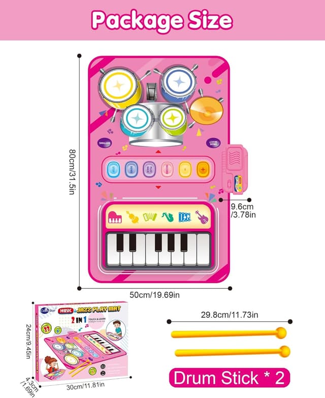 Detalle 2 de DQMOON Musical Mat with Piano & Drum (Adjustable Volume) for 12–18 Months, Pink