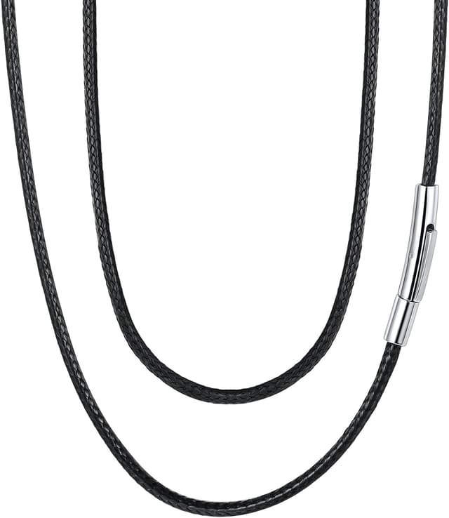 Detalle de FaithHeart Lederkette für Herren & Damen – personalisierbares schwarzes Lederband mit Verschluss (ohne Anhänger), 40–75 cm