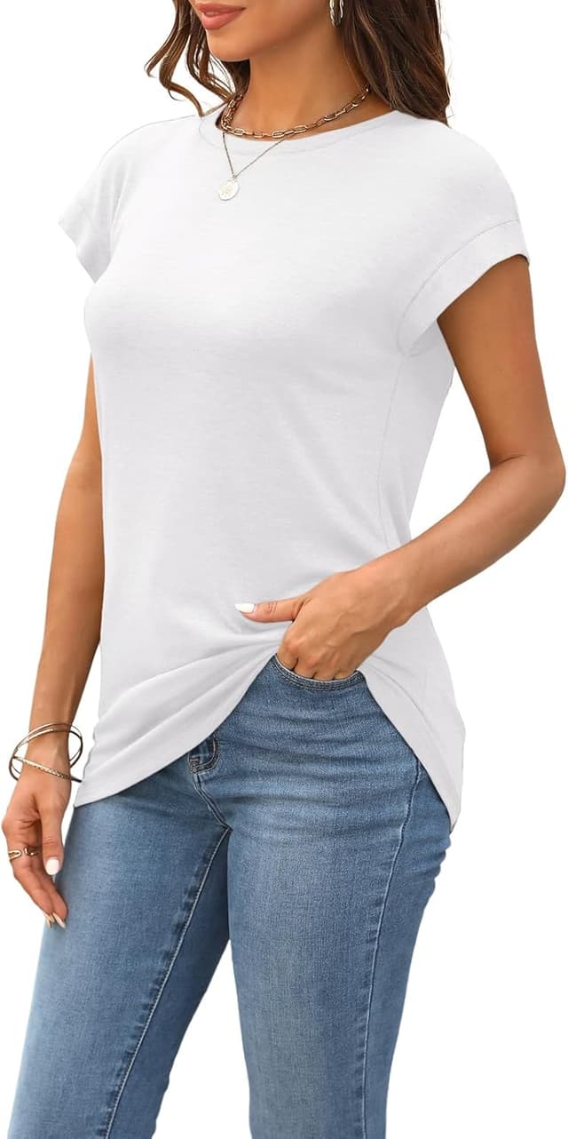 Detalle de SUNBS 3-Pack Women’s Cap Sleeve Summer Tops (Polyester/Rayon/Spandex) — Loose, Breathable Basic Tees