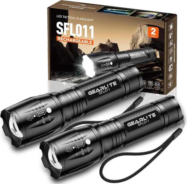 Detalle de GEARLITE LED Torch Rechargeable 2-Pack (2000LM) – Zoomable, 3 Modes, IP65
