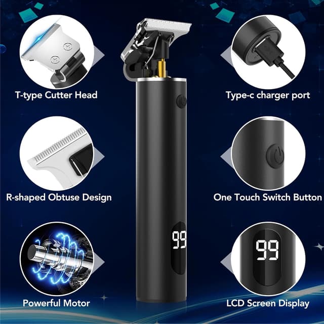 Detalle de T-Blade 0mm Trimmer Barba elettrico ricaricabile USB con lame in acciaio e schermo LCD