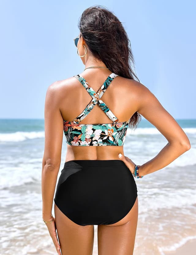 Detalle de Costume da bagno donna Tuopuda a vita alta in due pezzi con top push up e slip per il controllo della pancia