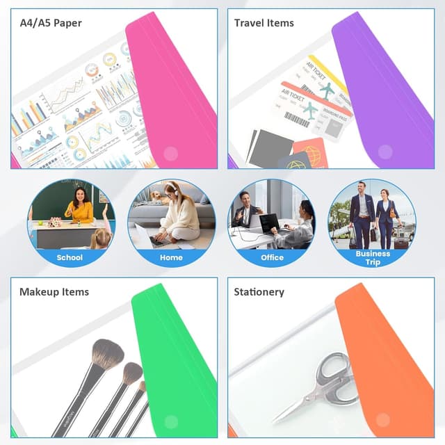 Thumbnail 6 de Surcotto 12-Pack Expandable Punched Pockets for A4 Files with Velcro & Label Pocket (6 Colours)