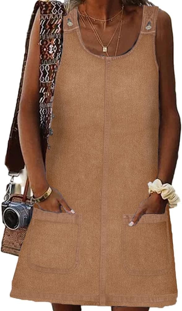 Thumbnail 6 de BZB Women’s Sleeveless Denim Dress Overall with Pockets (Crewneck, Loose Fit)