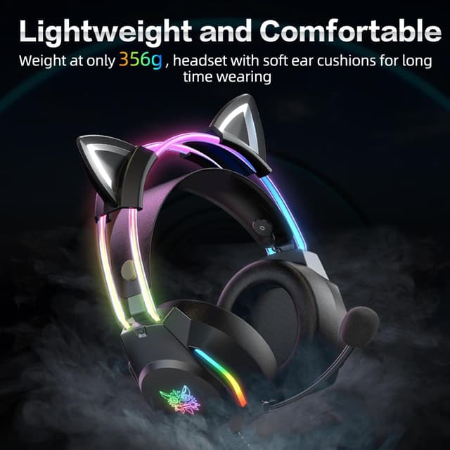 Detalle de ONITOON gaming headset with removable cat ears, RGB backlight & microphone for PC, PS4/PS5, Switch and more