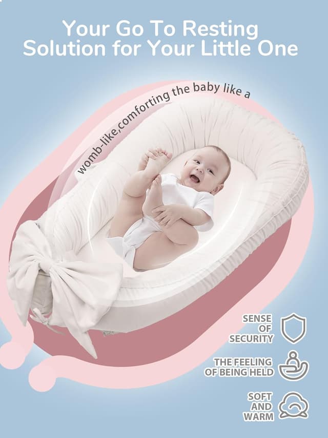 Detalle de EAQ Baby Nest Pod for Newborn (0–12 Months) – Soft, breathable travel & sleep pod in White