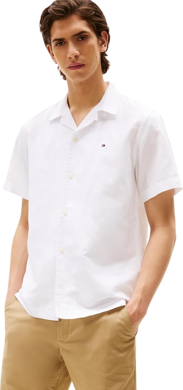 Imagen de Tommy Hilfiger men short-sleeve shirt with semi-spread collar in organic cotton & linen en OfertitasTOP