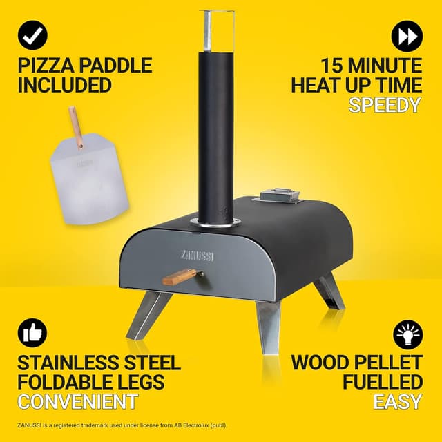 Detalle 2 de Zanussi ZPO1BPC Outdoor 12 Inch Wood Pellet Portable Pizza Oven with Paddle and Cover (Black)
