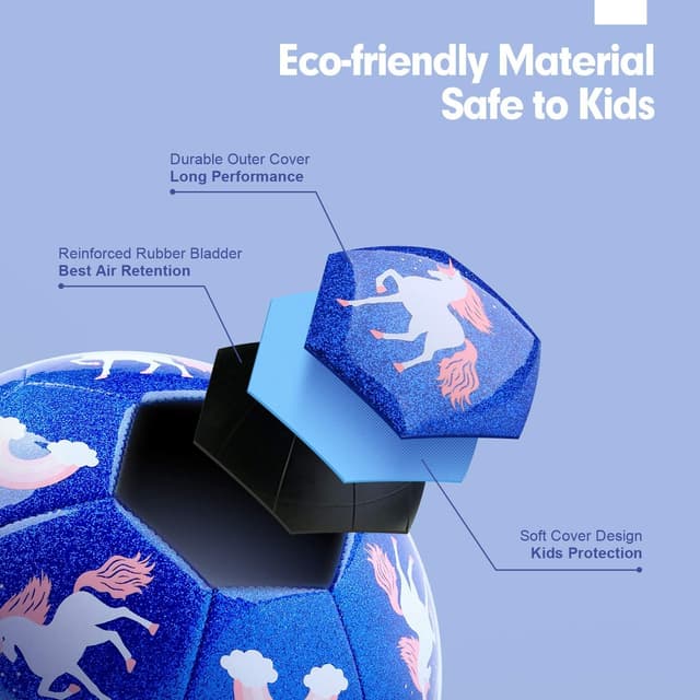 Detalle de hahaland Fußball-Spielzeug mit Ballpumpe & Netz, Kinderfußball Größe 3 für drinnen & draußen (Einhorn-Design)