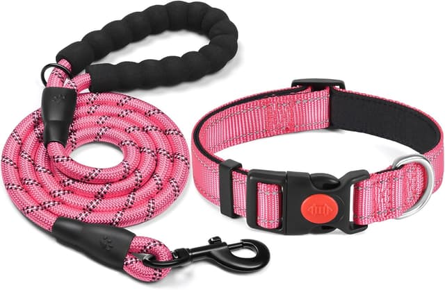 Detalle de Collier pour chien réfléchissant haapaw en néoprène rembourré réglable (rose)