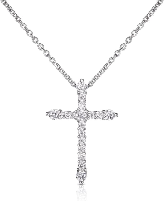 Detalle de Collier croix namana en argent sterling 925 plaqué rhodium avec pendentif serti de zirconia (femme)