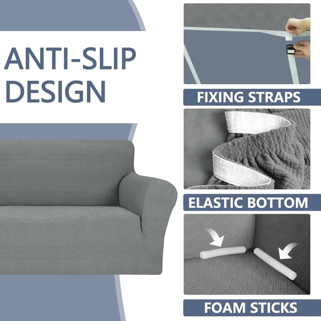 Detalle 2 de Ystyle Copridivano 4 posti con braccioli super elasticizzato antigraffio grigio chiaro