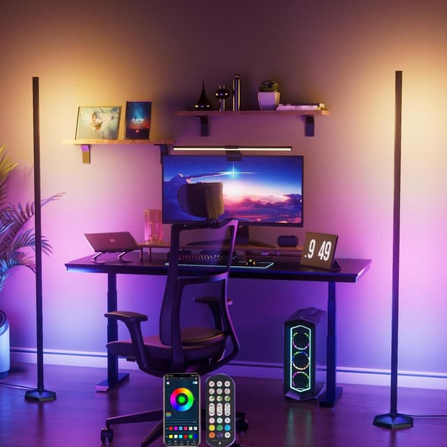 Detalle de Uocub Corner Floor Lamp (2 Pack) – Smart RGB LED with App/Remote/Button, Music Sync