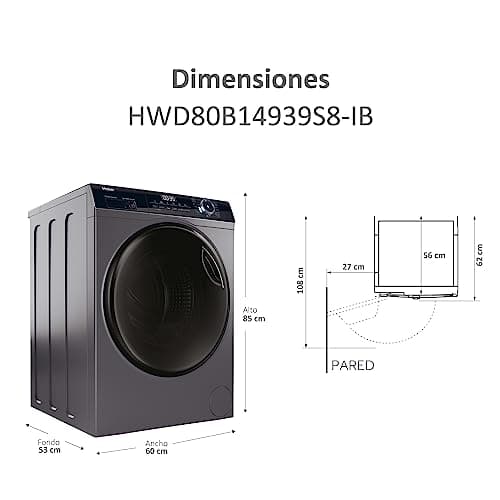 Detalle de Haier I-Pro Series 3 HWD80B14939S8-IB lavadora secadora 8/5 kg con vapor