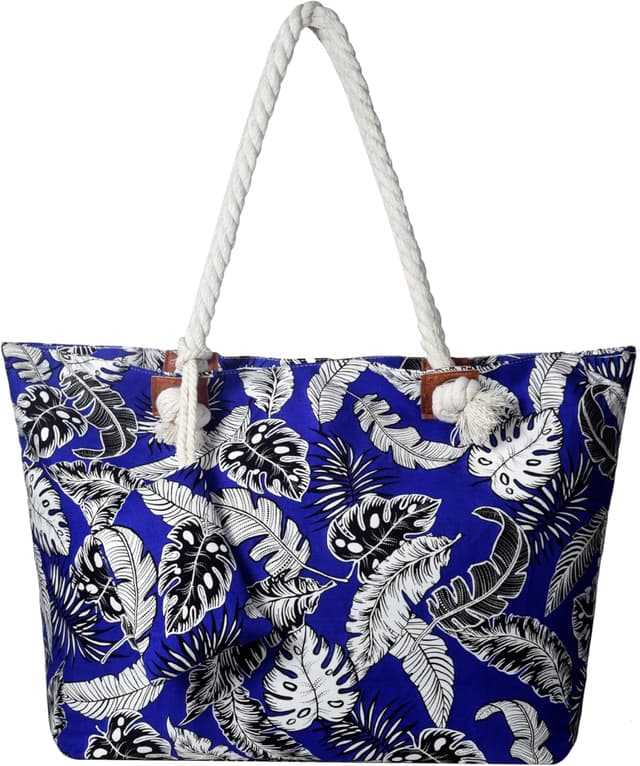 Detalle de DonDon Strandtasche XXL mit Reißverschluss – Umhängetasche & Shopper Bag für den Beach-Urlaub