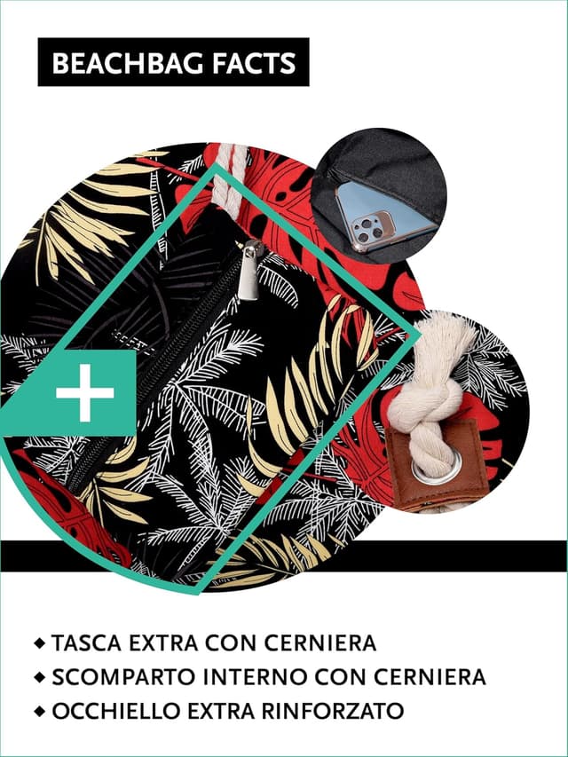 Detalle 2 de DonDon Grande borsa da spiaggia idrorepellente 58x38x18 cm